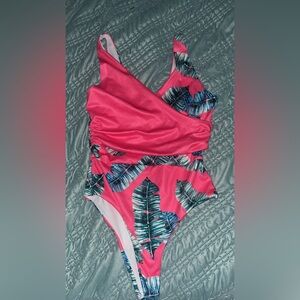 NWOT XL shein Pink Tropical One-Piece Swimsuit